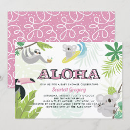 Invitación de Baby Shower rosado tropical de Aloha