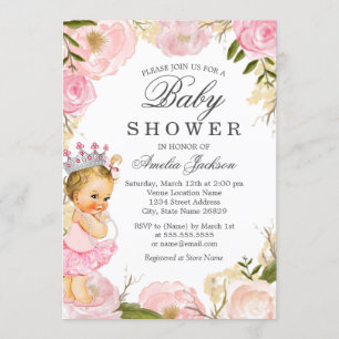 Invitación de Baby Shower Rose Baby Princess Es un