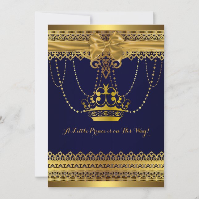 Invitación de Baby Shower Royal Blue & Gold Crown (Anverso)