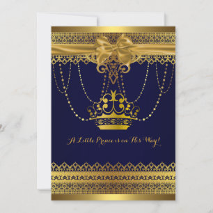 Invitación de Baby Shower Royal Blue & Gold Crown