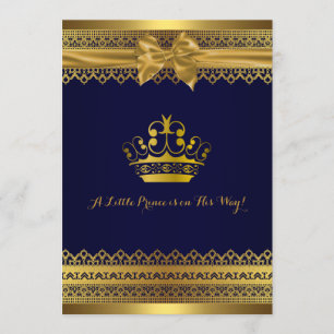 Invitación de Baby Shower Royal Blue & Gold Crown