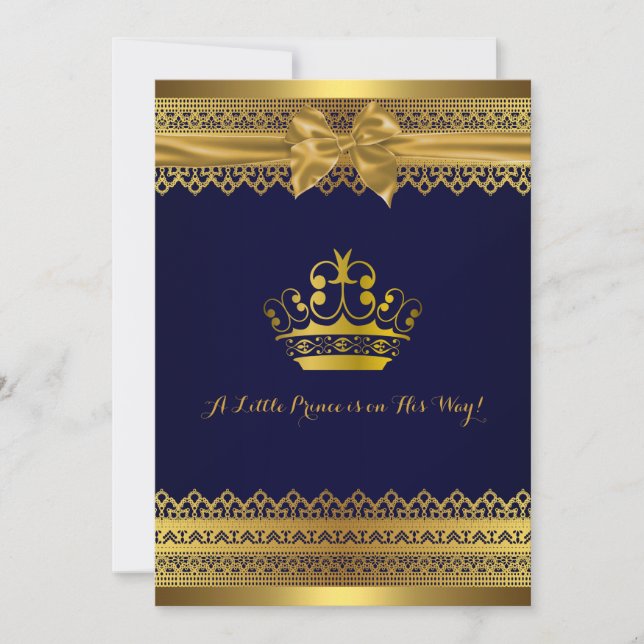 Invitación de Baby Shower Royal Blue & Gold Crown (Anverso)