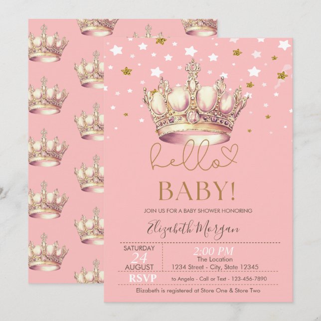 Invitación de Baby Shower Royal Crown Stars (Anverso / Reverso)