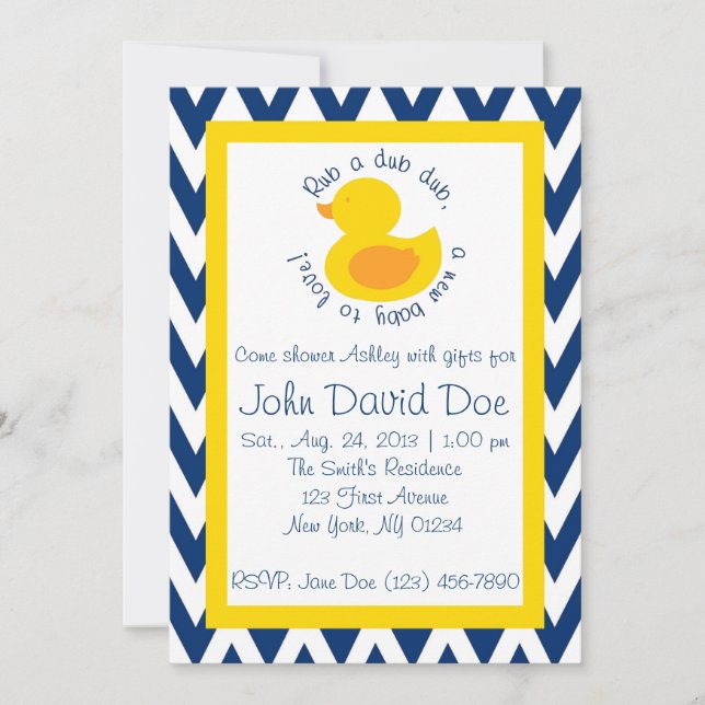 Invitación de Baby Shower Rub-a-dub - Azul (Anverso)