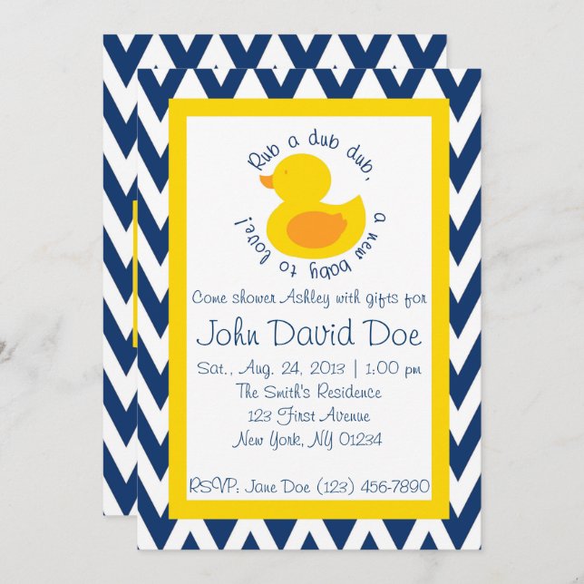Invitación de Baby Shower Rub-a-dub - Azul (Anverso / Reverso)