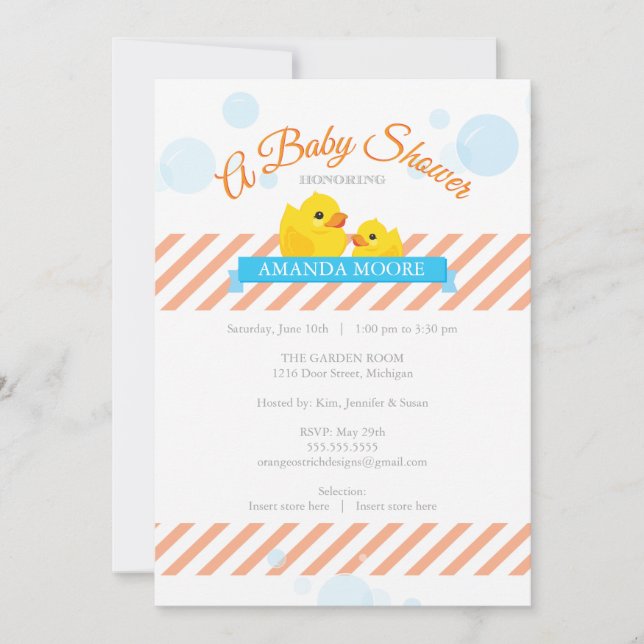 Invitación de Baby Shower Rubber Ducky (Anverso)