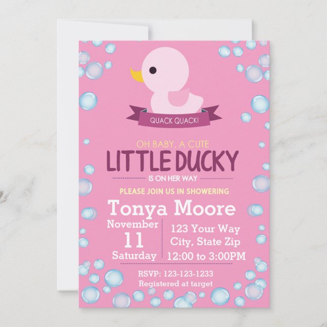 Invitación de Baby Shower Rubber Ducky (chica) (Anverso)