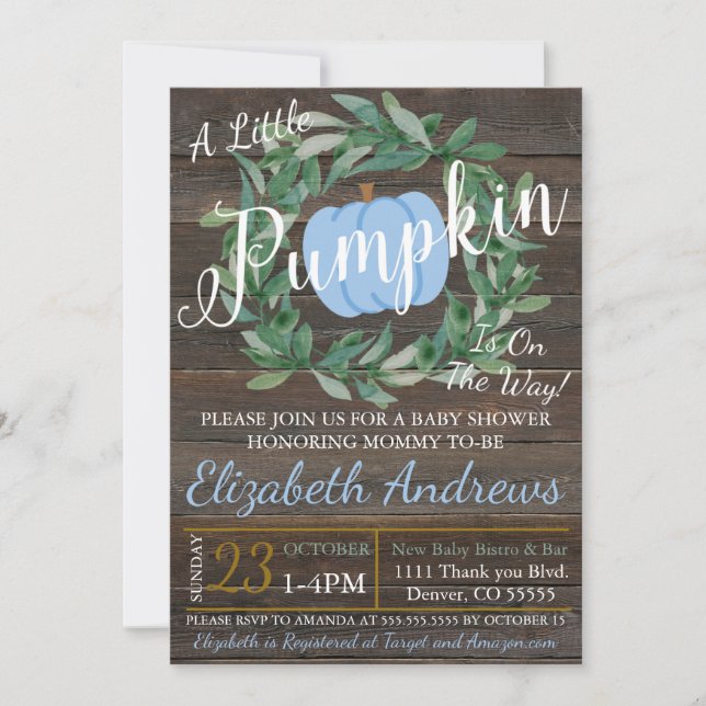 Invitación de Baby Shower Rustic BOY Fall (Anverso)