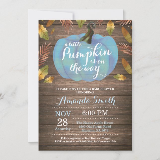 Invitación de Baby Shower Rustic Boy Pumpkin Fall (Anverso)