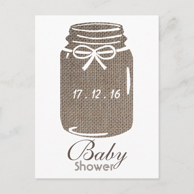 Invitación de Baby Shower Rustic Burlap Mason Jar (Anverso)