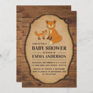 Invitación de Baby Shower Rustic Country Wood Fox