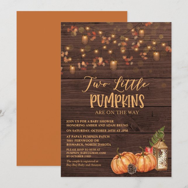 Invitación de Baby Shower Rustic de Calabaza (Anverso / Reverso)