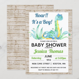 Invitación de Baby Shower Rustic Dinosaur Boy