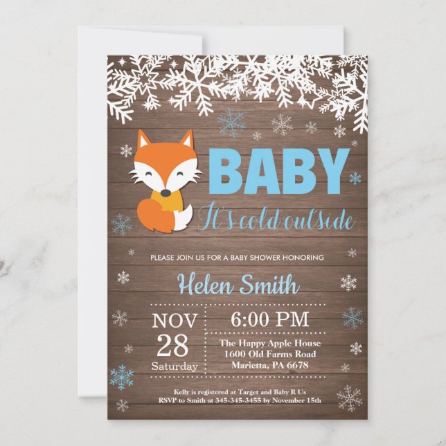 Invitación de Baby Shower Rustic Fox Winter Boy (Anverso)