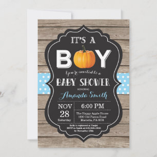 Invitación de Baby Shower Rustic Pumpkin Fall Blue