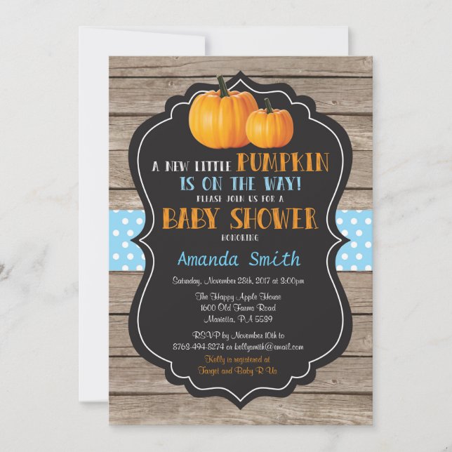 Invitación de Baby Shower Rustic Pumpkin Fall Boy (Anverso)