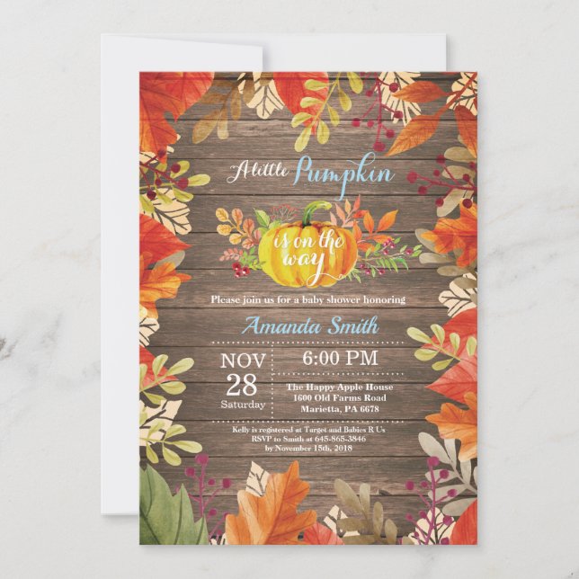 Invitación de Baby Shower Rustic Pumpkin Fall Boy (Anverso)