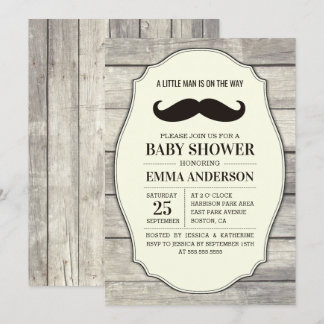 Invitación de Baby Shower Rustic Wood Boy - Mustac