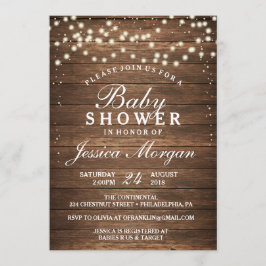 Invitación de Baby Shower Rustic Wood & Lights