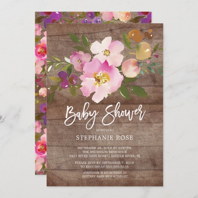 Invitación de Baby Shower Rustic Wood Spring (Anverso / Reverso)