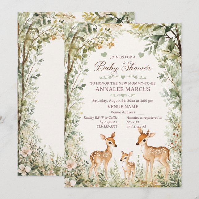 Invitación de Baby Shower Rústica de Ciervo en el  (Anverso / Reverso)