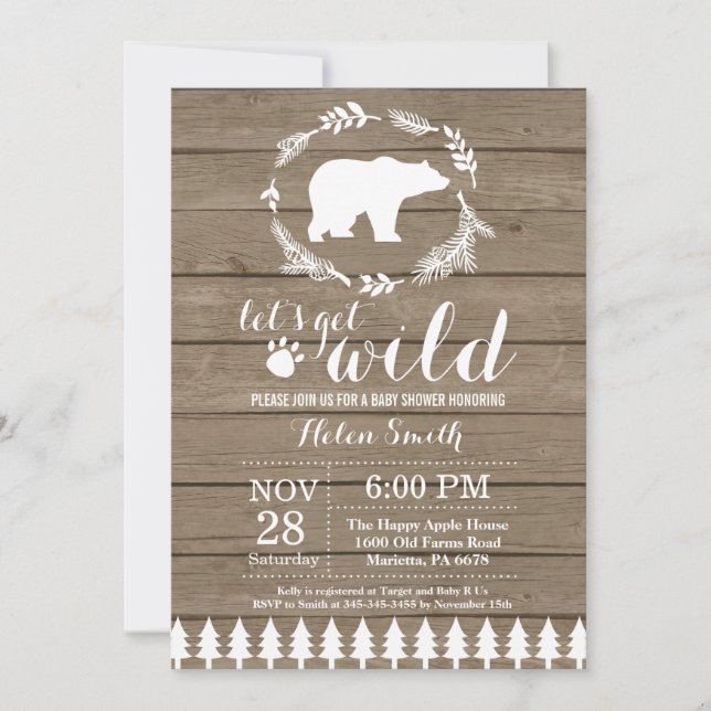 Invitación de Baby Shower Rústica de Oso Polar (Anverso)
