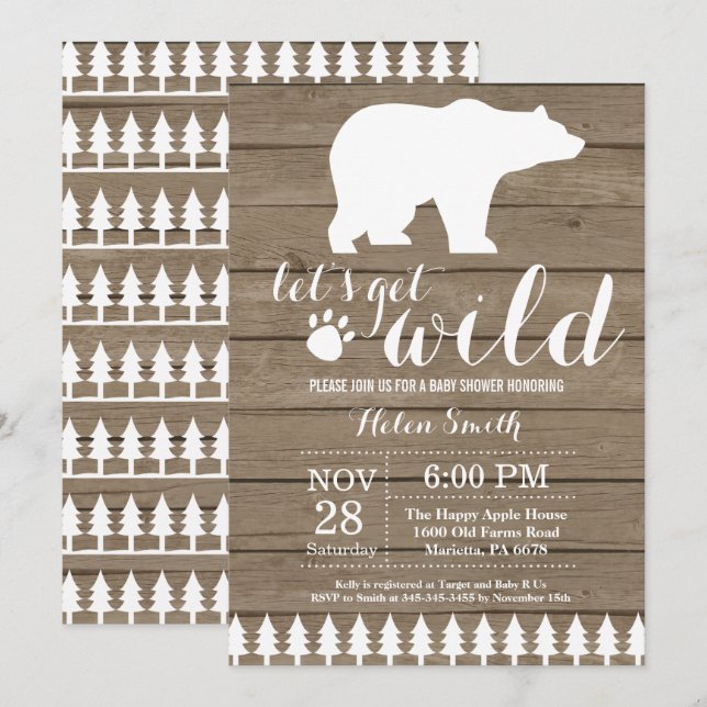 Invitación de Baby Shower Rústica de Oso Polar (Anverso / Reverso)