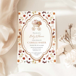 Invitación de baby shower rústica de otoño con flo