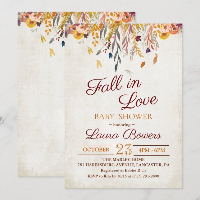 Invitación de Baby Shower Rústica para Enamorarse (Anverso / Reverso)