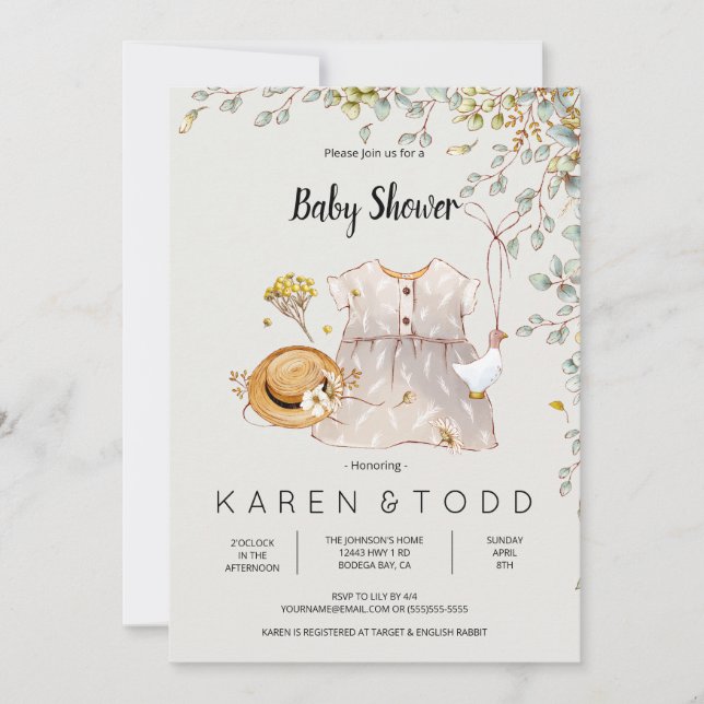 Invitación de Baby Shower Rústica por el vestido p (Anverso)