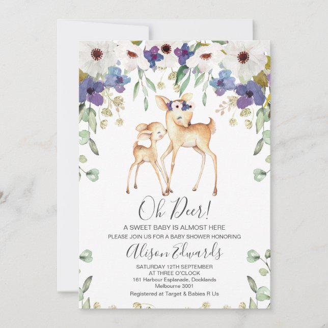 Invitación de Baby Shower Rústica Purple Floral De (Anverso)