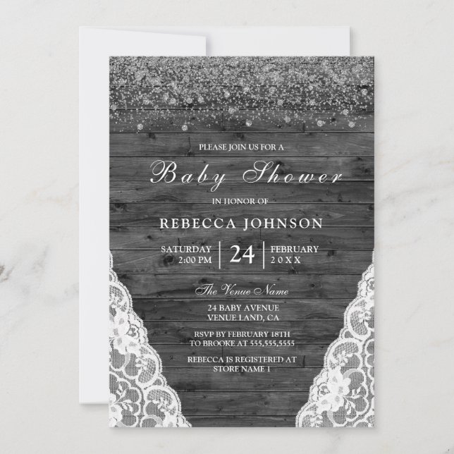 Invitación de Baby Shower Rústica Vintage Gray Woo (Anverso)