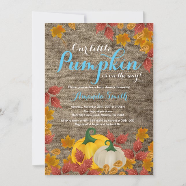 invitación de baby shower rústico de otoño para ni (Anverso)