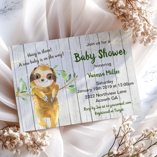 Invitación de Baby Shower Rústico de Perezoso (Subido por el creador)