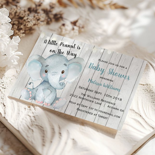 Invitación de Baby Shower Rústico para Niño Elefan (Subido por el creador)