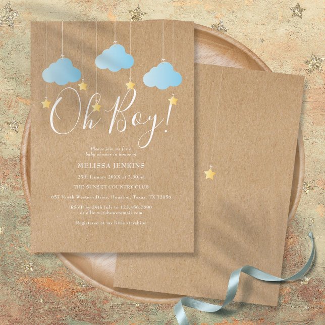 Invitación de Baby Shower Rústico Twinkle Twinkle  (Rustic Twinkle Twinkle Oh Boy Baby Shower Invitation)