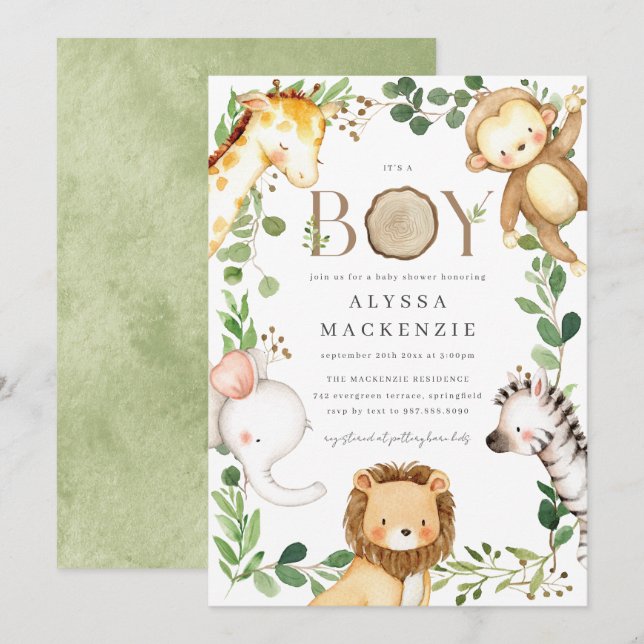Invitación de Baby Shower Safari (Anverso / Reverso)