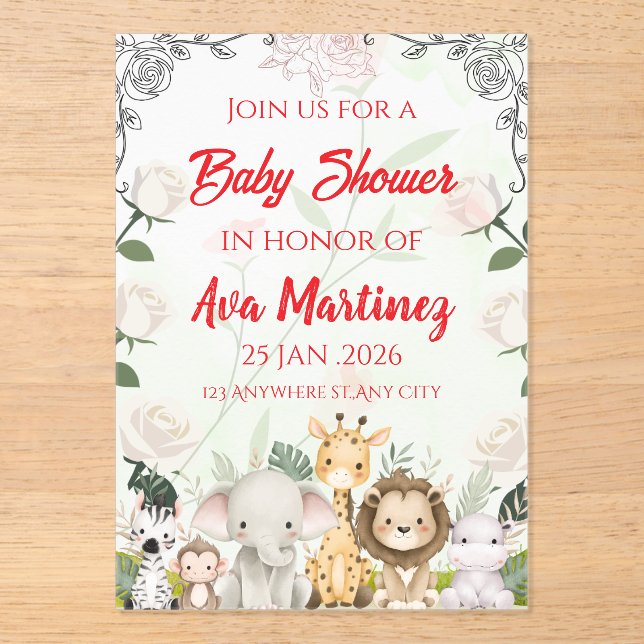 Invitación de Baby Shower Safari (Anverso)