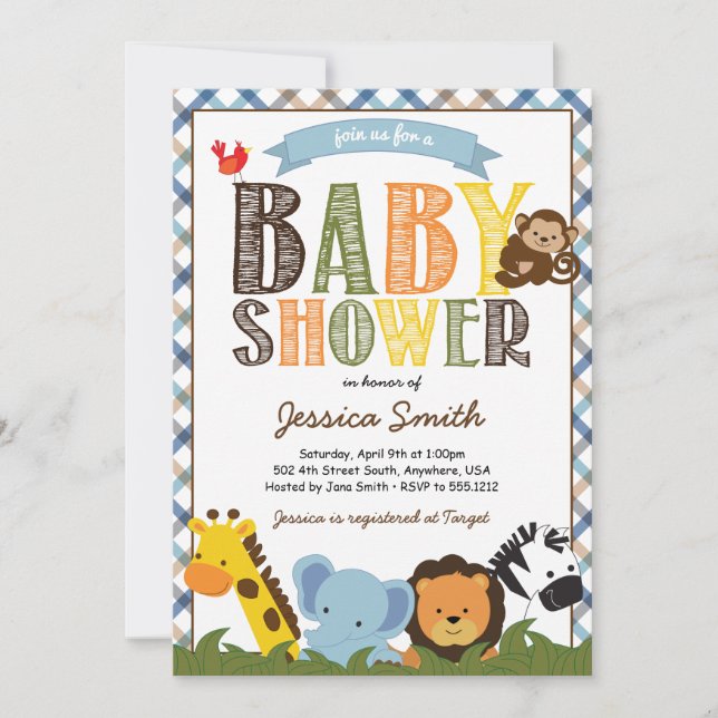 Invitación de Baby Shower Safari (Anverso)