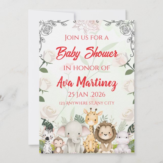Invitación de Baby Shower Safari (Anverso)