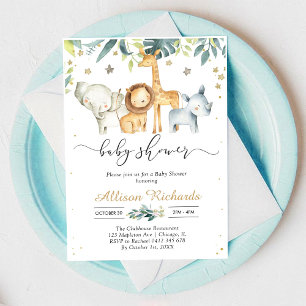 Invitación de Baby Shower Safari Animales de Fiest