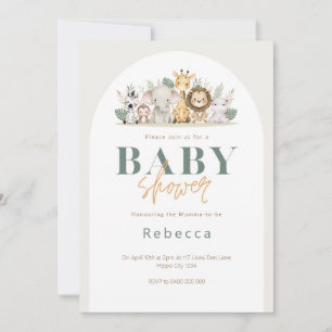 Invitación de Baby Shower Safari Animales Sage Gre