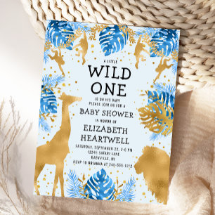 Invitación de Baby Shower Safari Blue Gold Boy