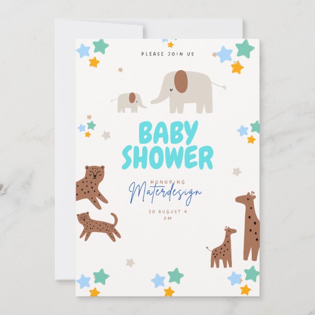 Invitación de Baby Shower Safari – Girafa y Tigre (Anverso)