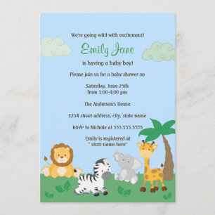Invitación de Baby Shower Safari Jungle Niño