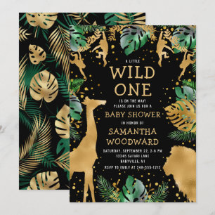 Invitación de Baby Shower Safari Negra Dorada