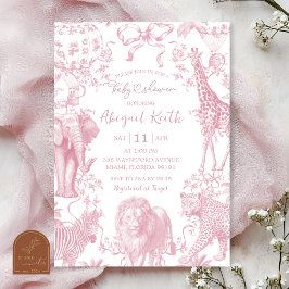 Invitación de baby shower safari todo rosa toile