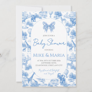 Invitación de Baby Shower Safari Toile Azul