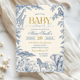 Invitación de Baby Shower Safari Toile Azul