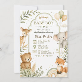 Invitación de baby shower safari verde neutral